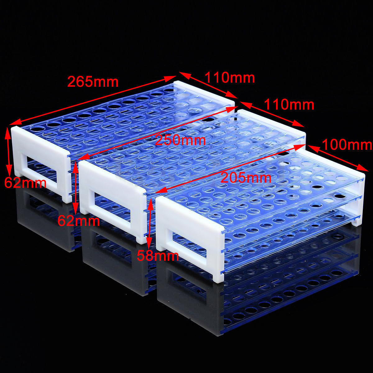 25/50pcs Plastic Test Tubes Vials with Caps & Pipe Rack Holder Stand 40/50 Holes