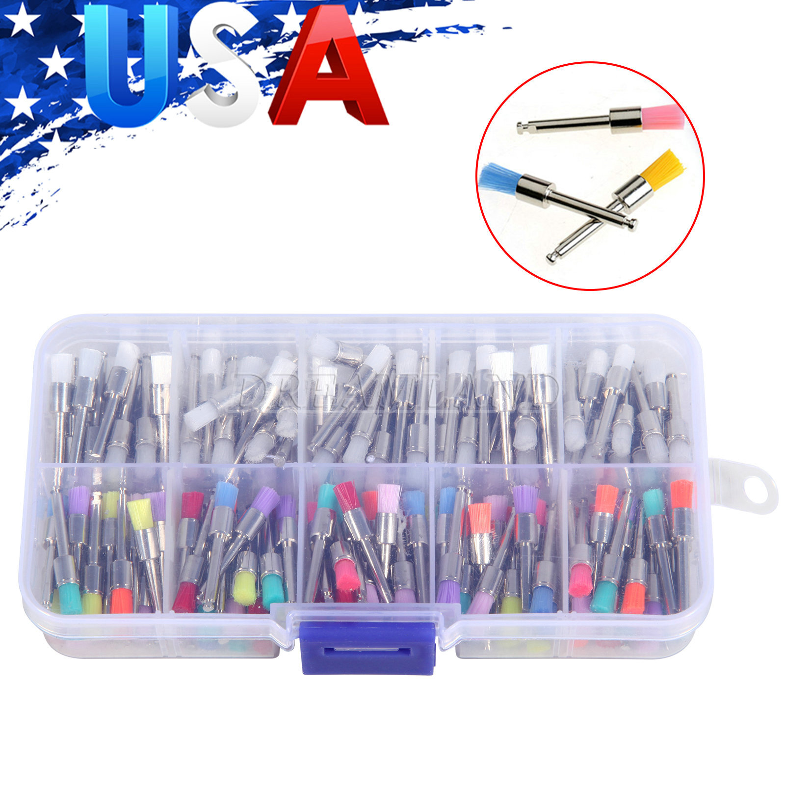 200PC Dental Nylon Materials Closure Flat Polishing Polisher Prophylaxis Brushes