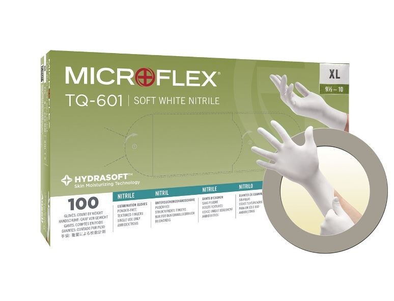 *1,000-Gloves* MicroFlex Soft White PF Hydrasoft Nitrile Exam X-Large TQ-601-XL
