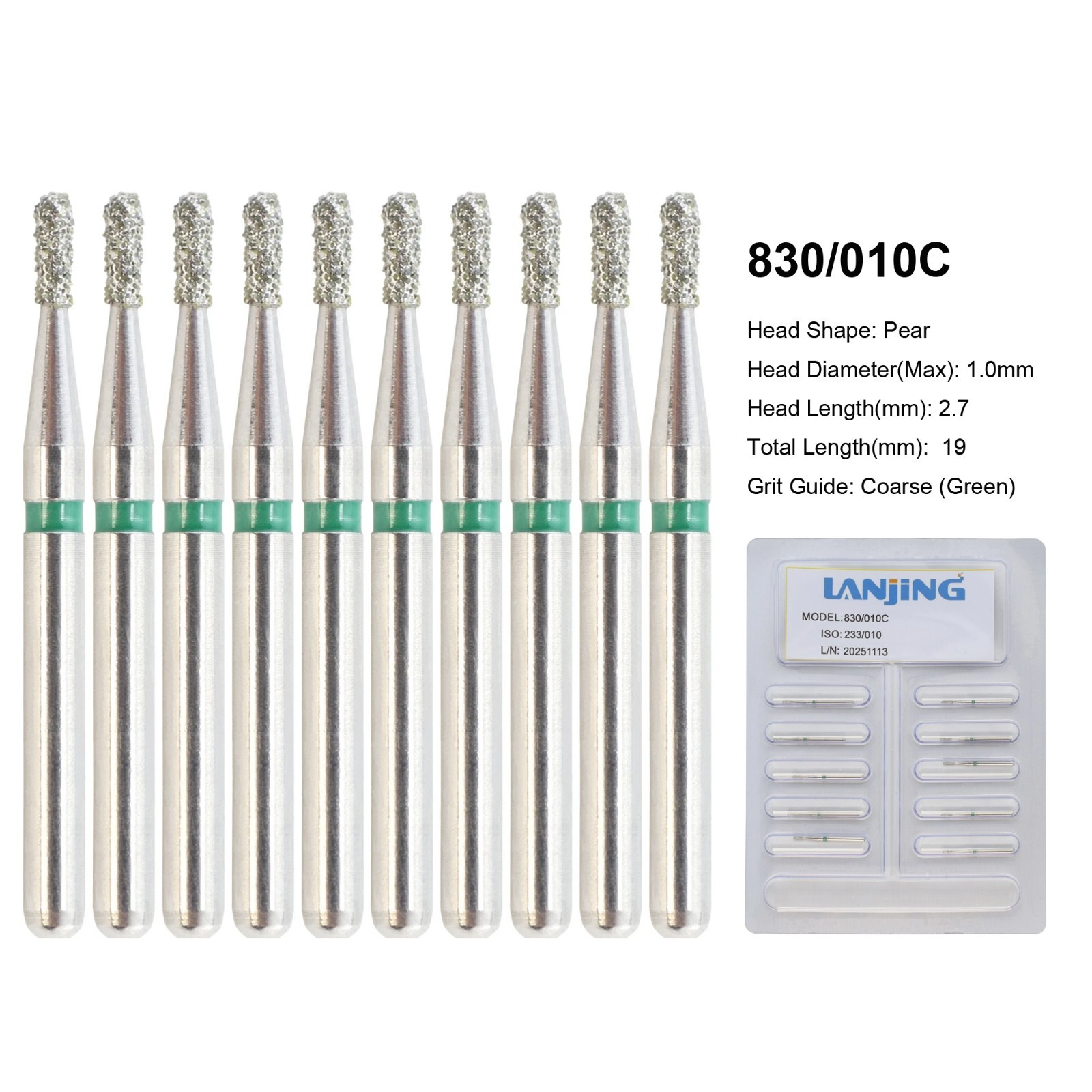 Dental Diamond Bur FG Pear Shape 830/010C Coarse High Speed Friction Grip 330
