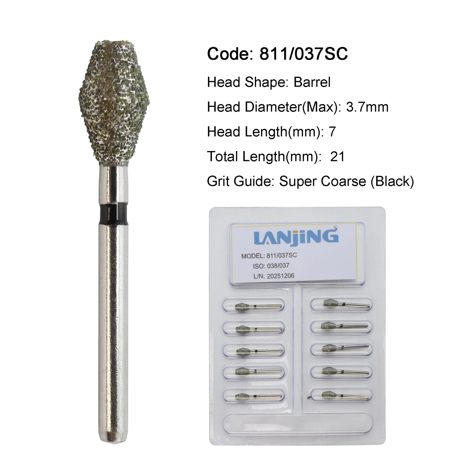 Dental Diamond Burs FG 811/037SC Barrel Bur Super Coarse High Speed Multi-use