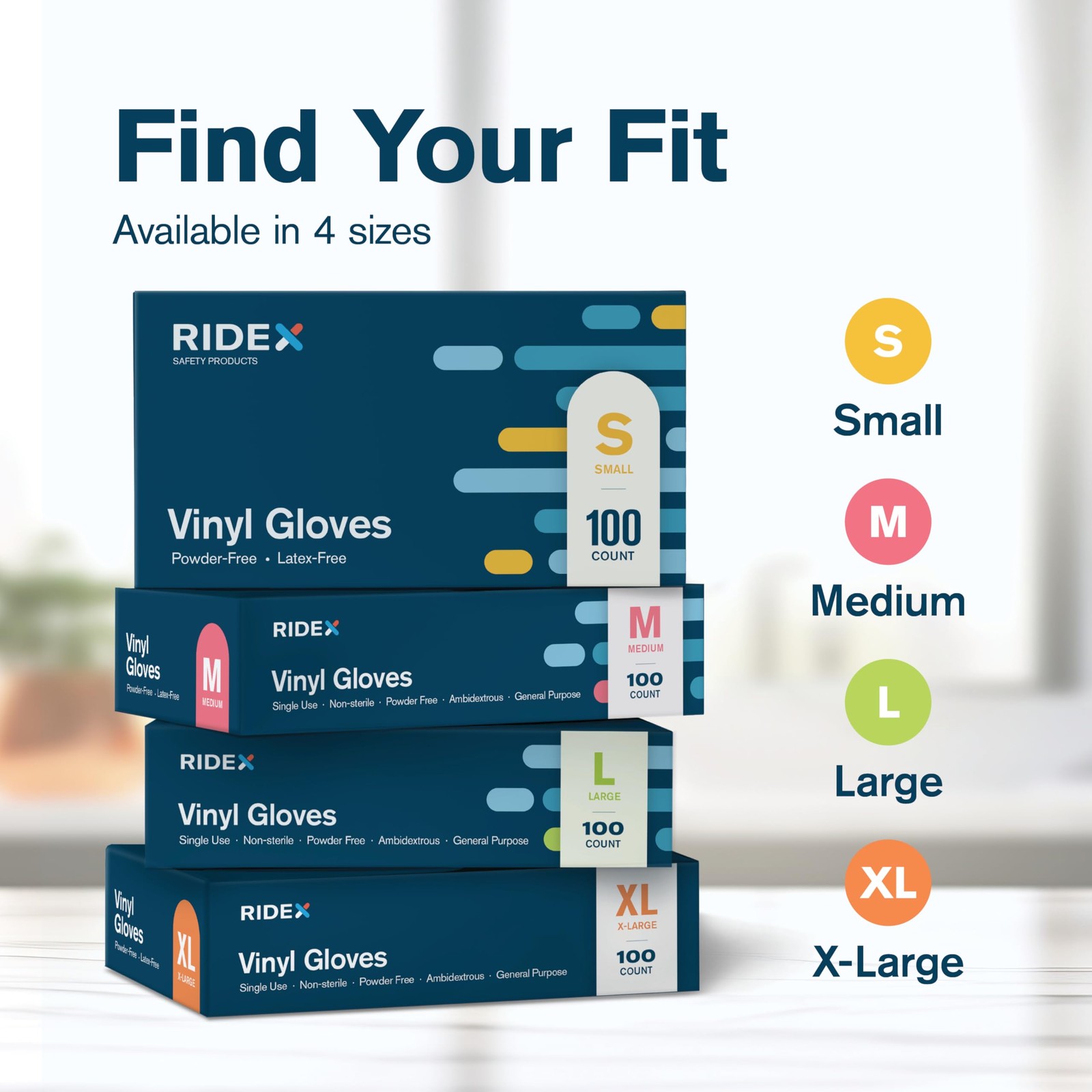 Ridex Clear Vinyl Disposable Gloves, Powder~Free, Large, 100~Count