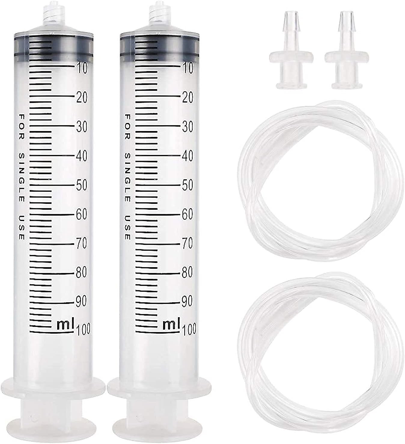2Pcs 100Ml Large Plastic Syringe with 2Pcs 47In Handy Plastic Tubing and Luer Co