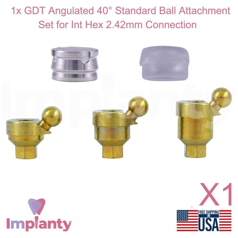 1x Dental Angulated 40° Standard Ball Attachment Set Titanium Int Hex 2.42mm