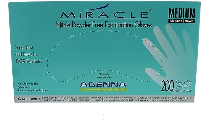 Adenna Miracle Nitrile Exam Gloves Powder Free Textured Medium 200Bx-4MIL-MIR165