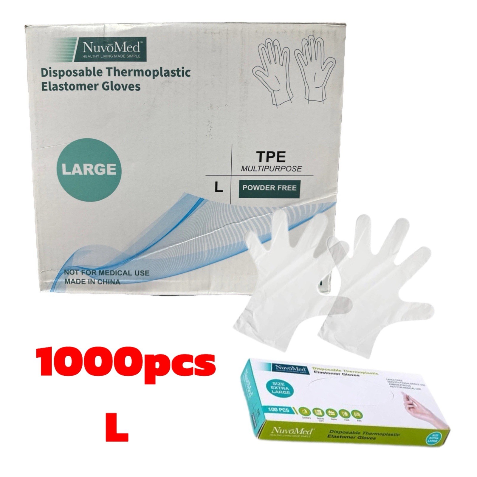 1000 Gloves TPE Disposable Clear Large Powder Free Food Prep Cleaning Exam