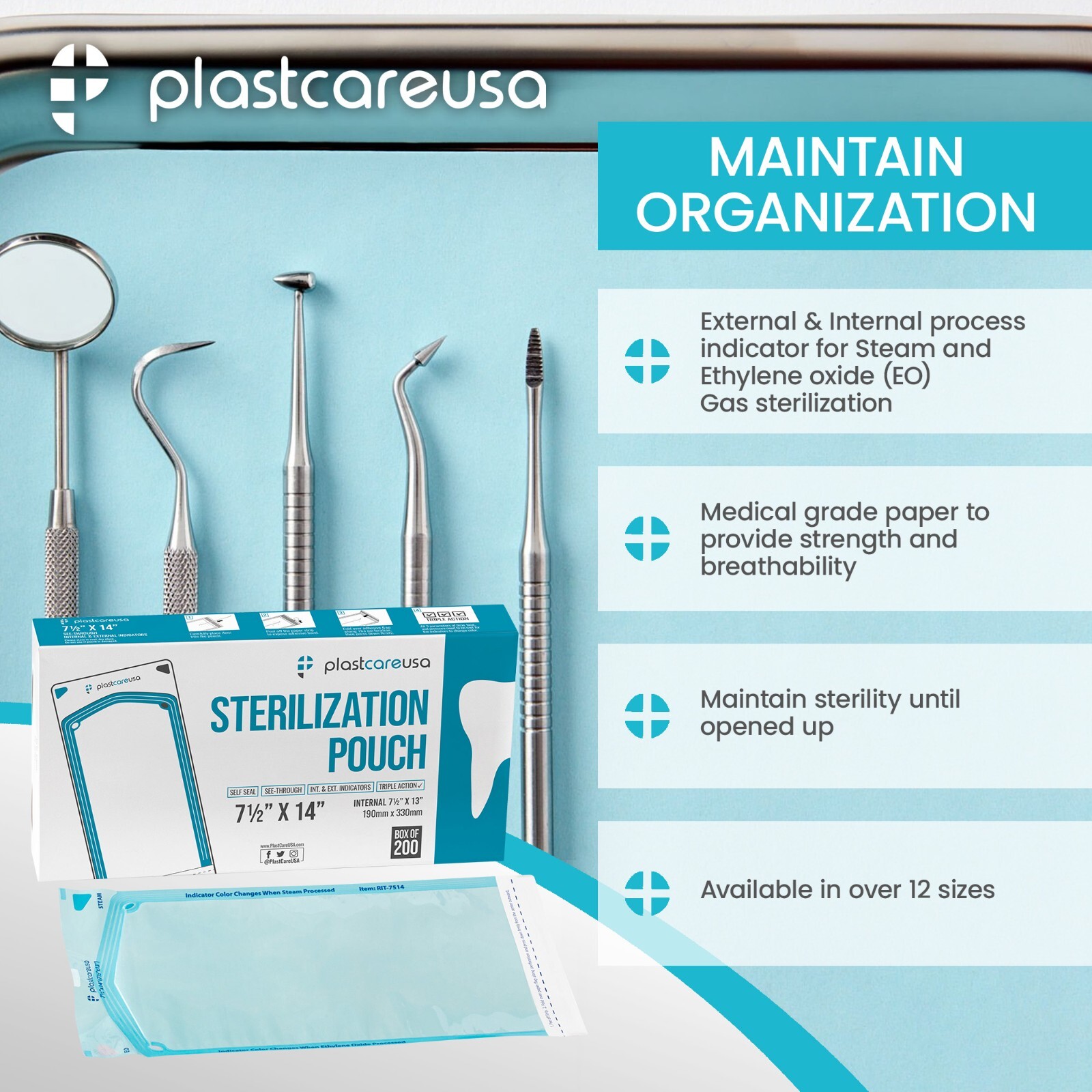 1000 7.5″ x 13″ Self-Sealing Sterilization Pouch (5 Boxes) Tattoo Dental Pouches