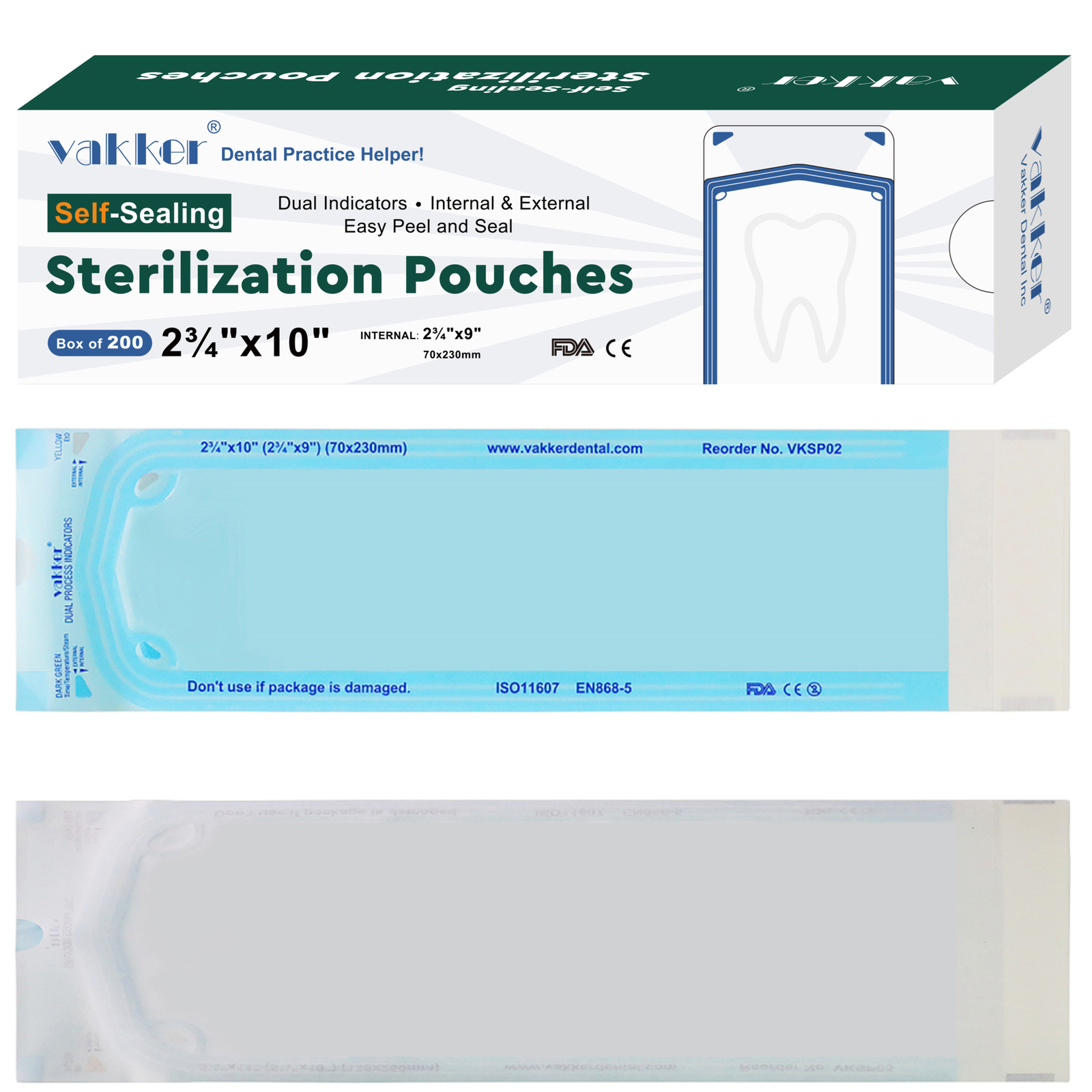 Vakker 200pc 2.75″ x 10″ Dental Self Sealing Sterilization Pouches Autoclave Bag