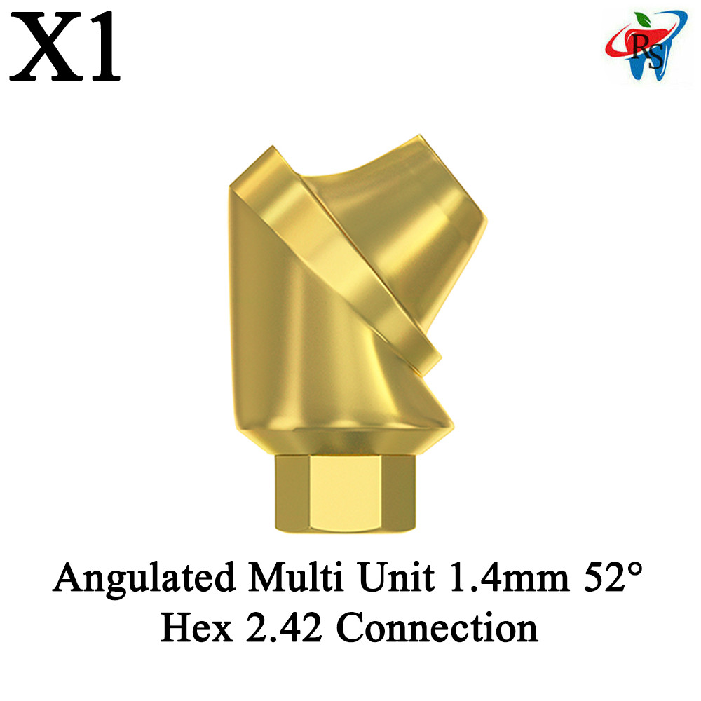 1x Dental Angulated Multi Unit 1.4mm 52° Hex 2.42 Connection Titanium Fixture