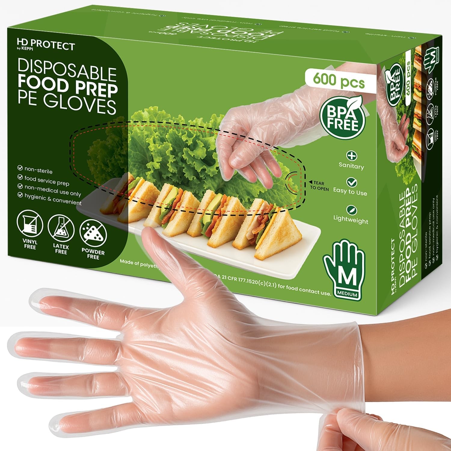 600 Pack Disposable Gloves Medium – Clear HDPE Plastic, Food Safe, Latex, BPA…