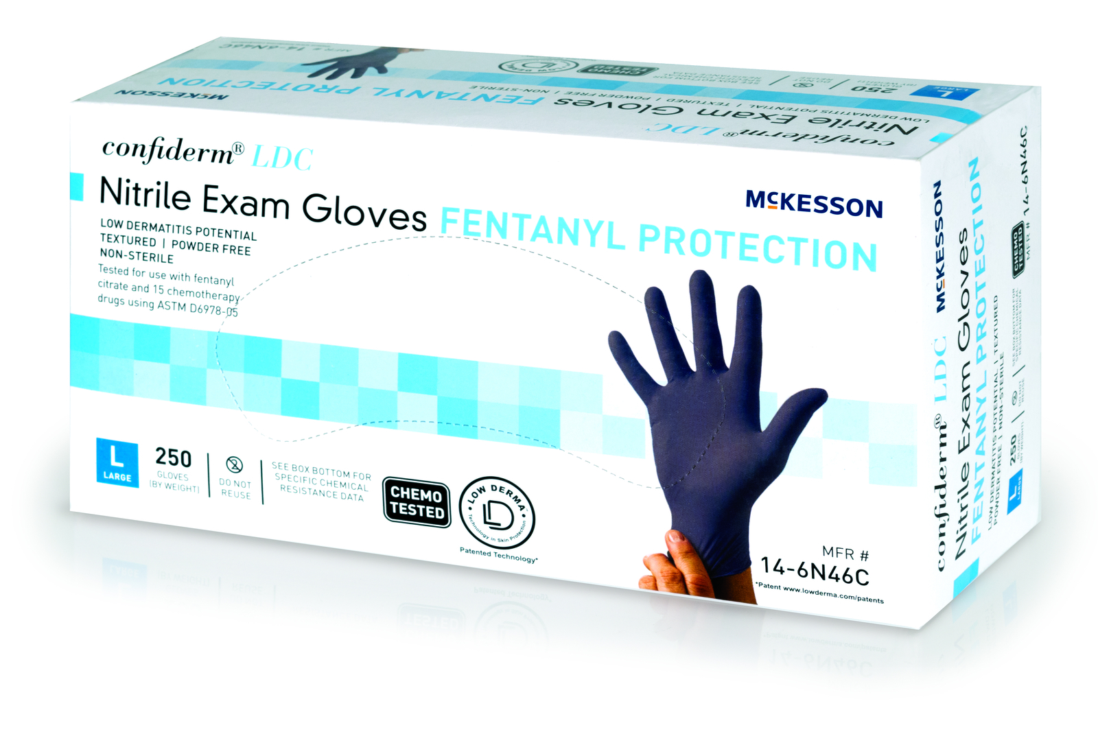 McKesson Confiderm LDC Nitrile Exam Glove Standard Cuff Length LARGE 250 per Box