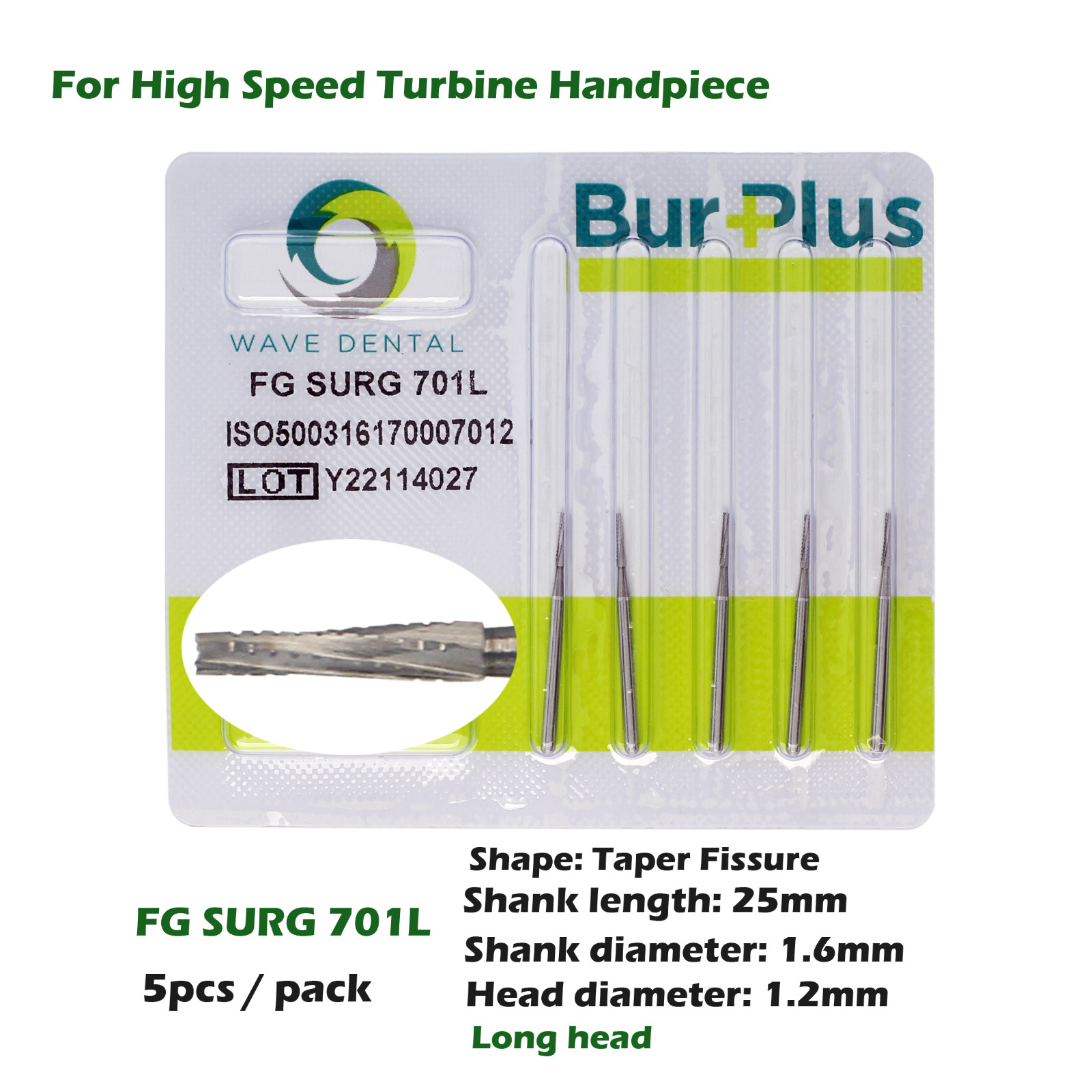Wave Dental Surgical Bur Carbide FG Long 701L 699 700 702L 701 High Speed 25mm