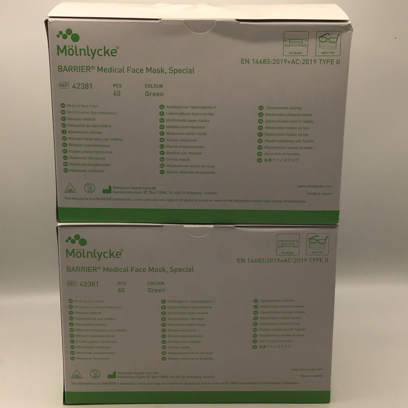 (2)60-Pack* Molnlycke Barrier Medical Face Mask Special Blue Type 2 II 42311 New