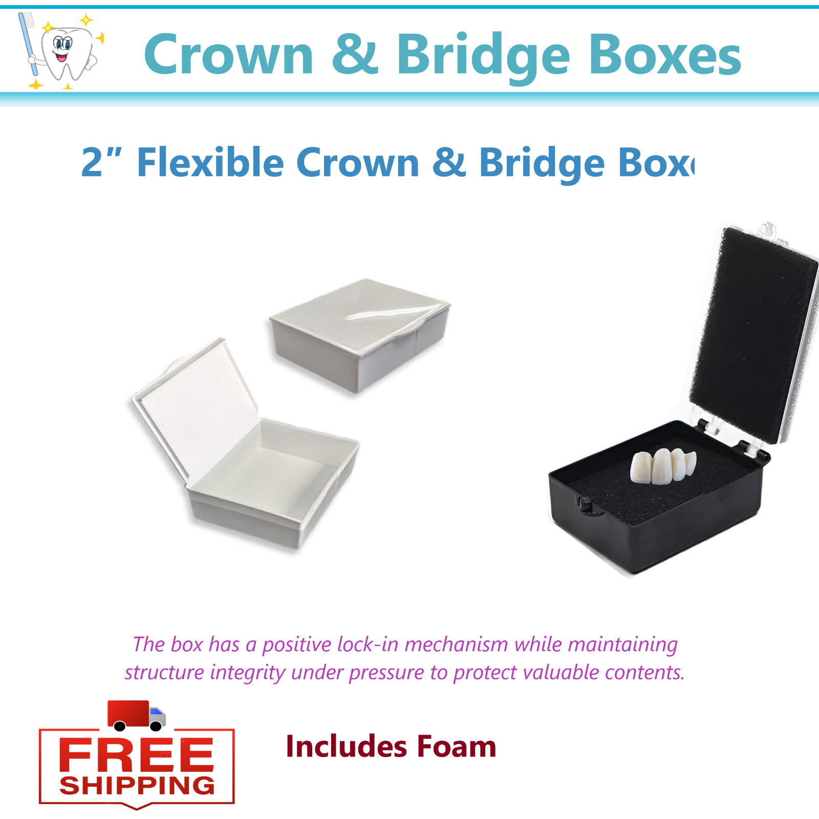 Dental 2″ Flexible Crown & Bridge Boxes Laboratory Shipping Crown Storage Box