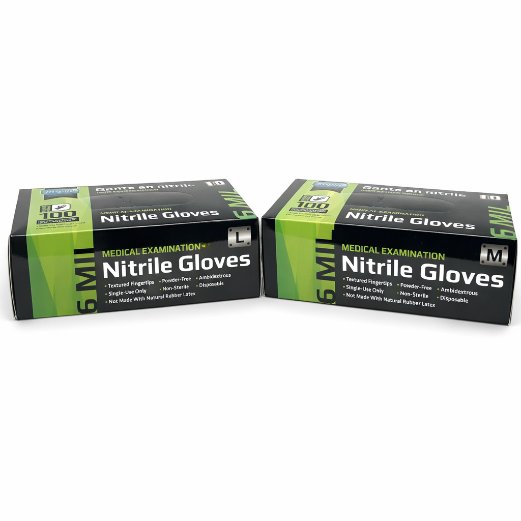 Lot of 8 Black Nitrile Gloves 800 Total MEDIUM 6 Mil Tattoo Mechanic Food Safe