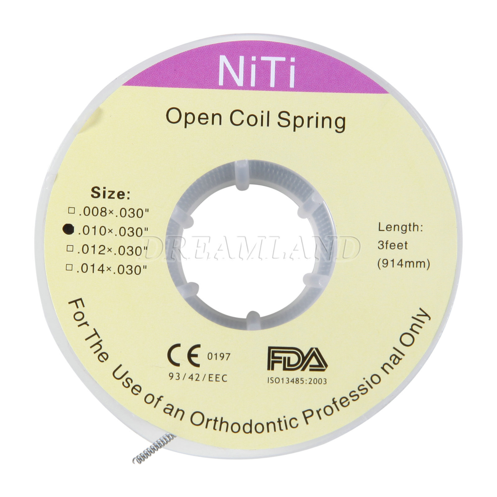 Dental Orthodontic Niti Open Coil Spring Spool Dia.010/012 Inch 914mm cw