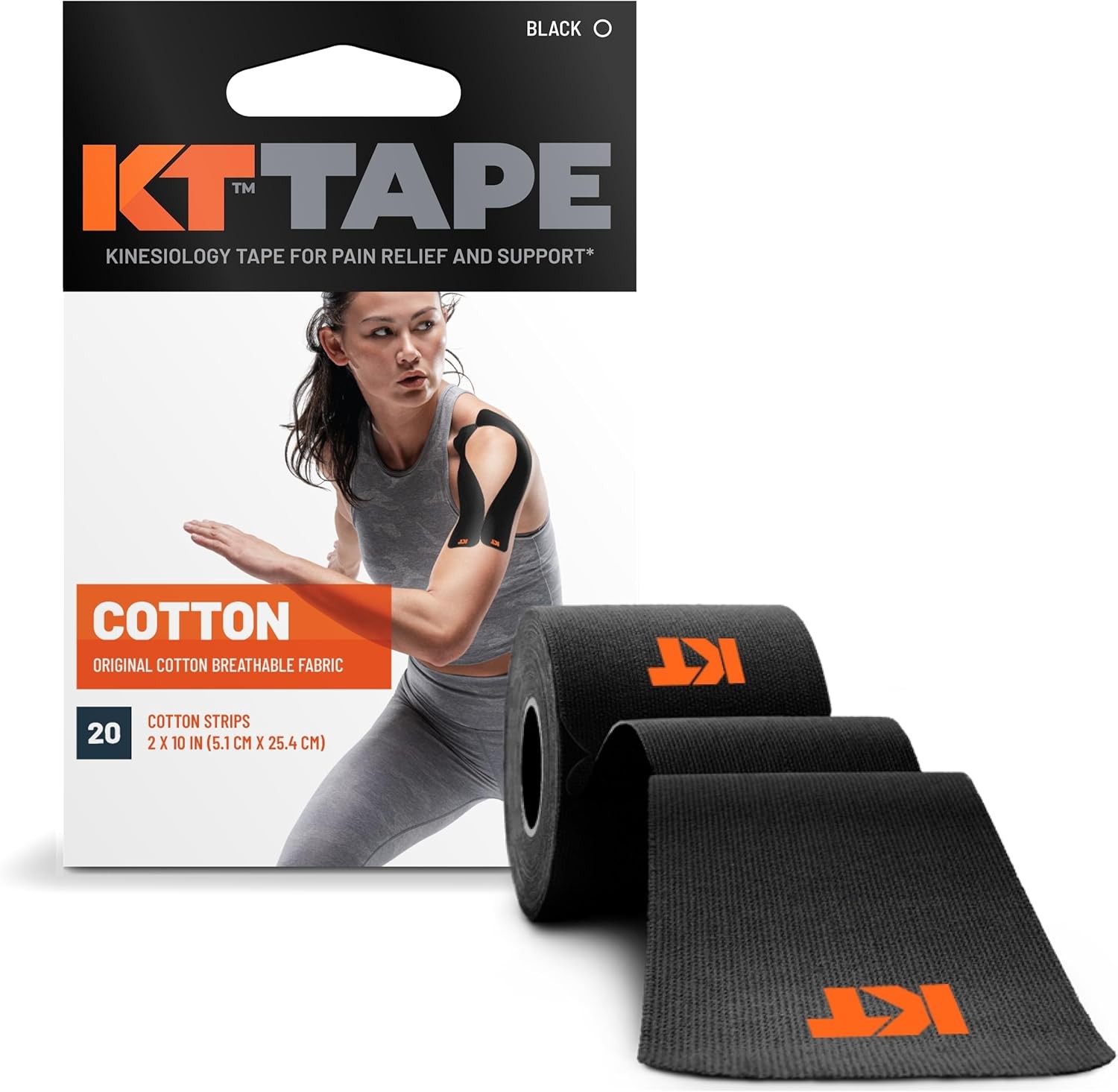 KT Tape Original Cotton Black 20 Count Precut Strips Muscle Joint Support