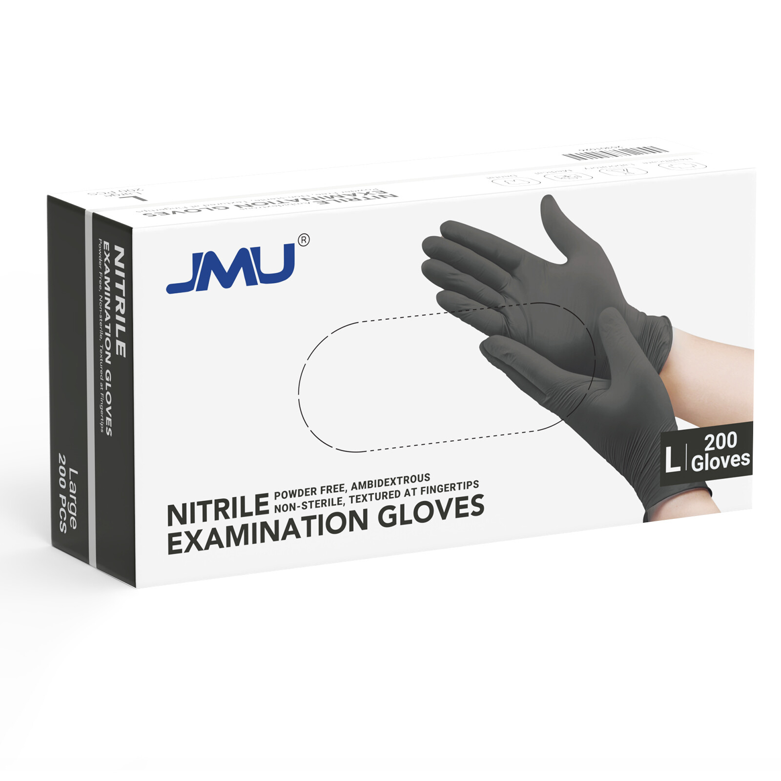 1200/Case JMU Nitrile Gloves BLACK Medical Exam Gloves 3.5 Mil（XS/S/M/L/XL）