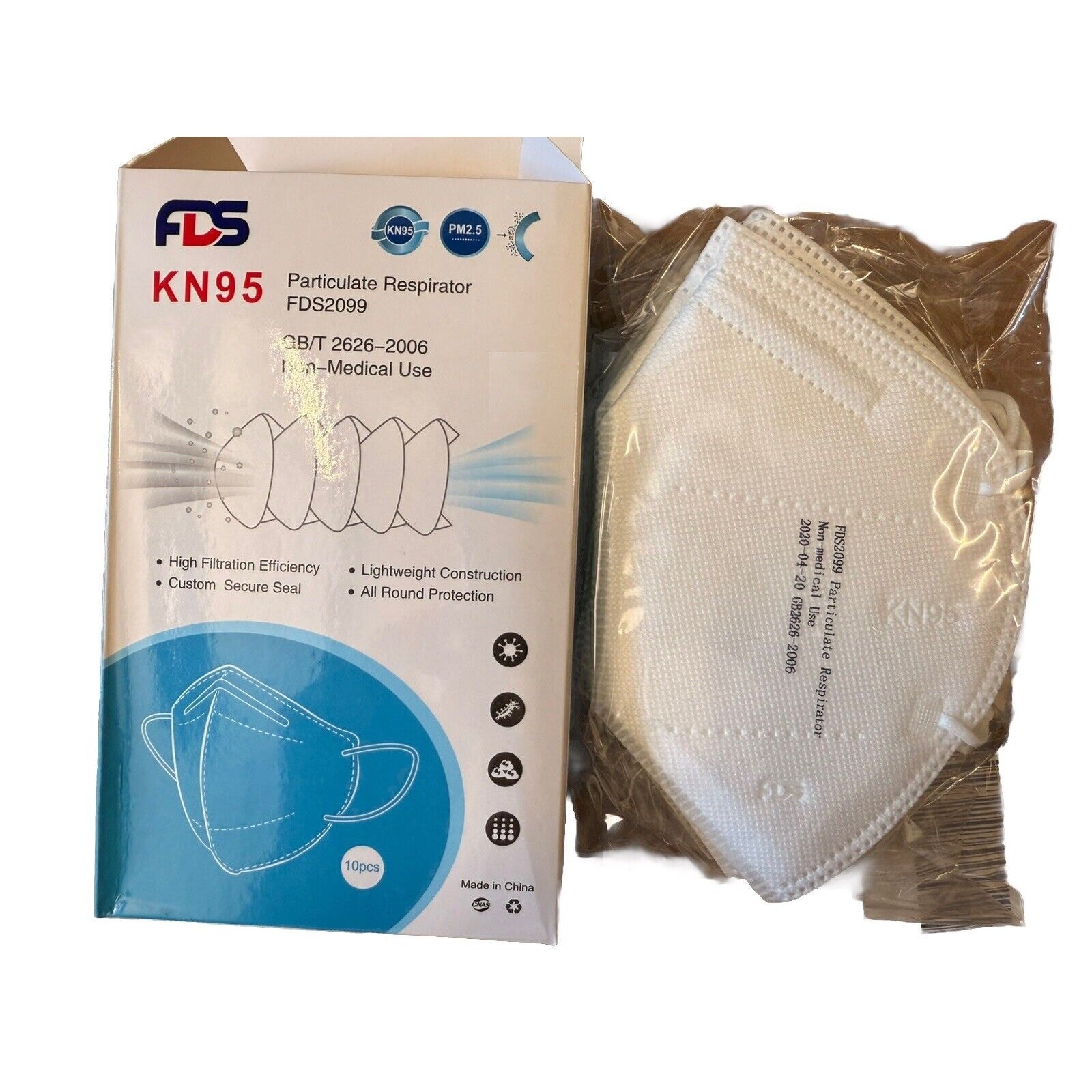 FDS KN95 Respirator, 10 Pieces, Breathable & Comfortable Foldable Safety FDS2099