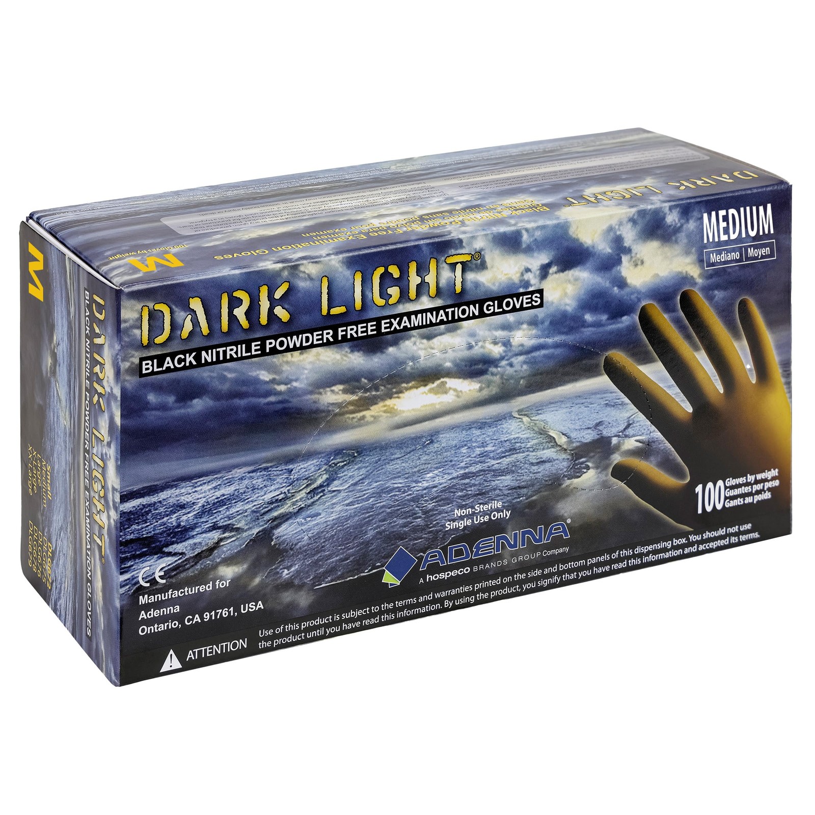 DLG675 Dark Light 9 mil Nitrile Powder Free Exam Gloves (Black, Medium) Box o…