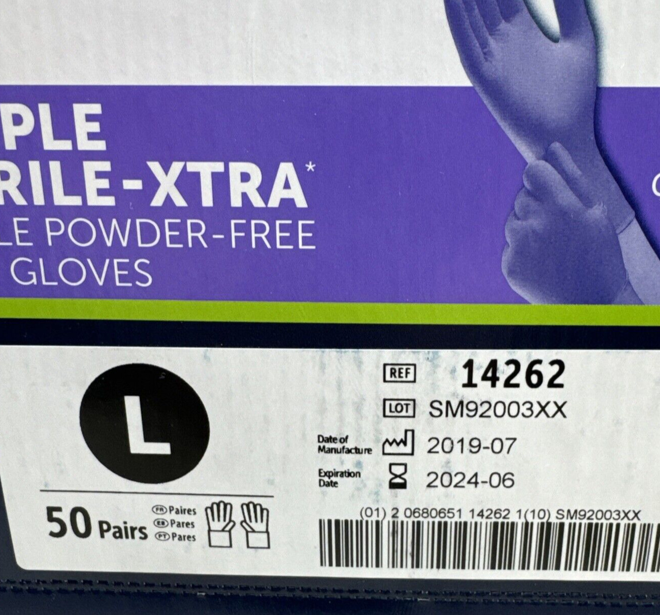Halyard Purple-XTRA Nitrile Exam Gloves STERILE *1 Box* Size: LARGE *See Date*