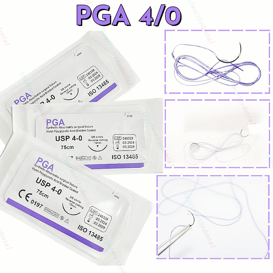 20 Pcs Dental PGA Synthetic Suture 4/0 Purple Braid Student Needle Training