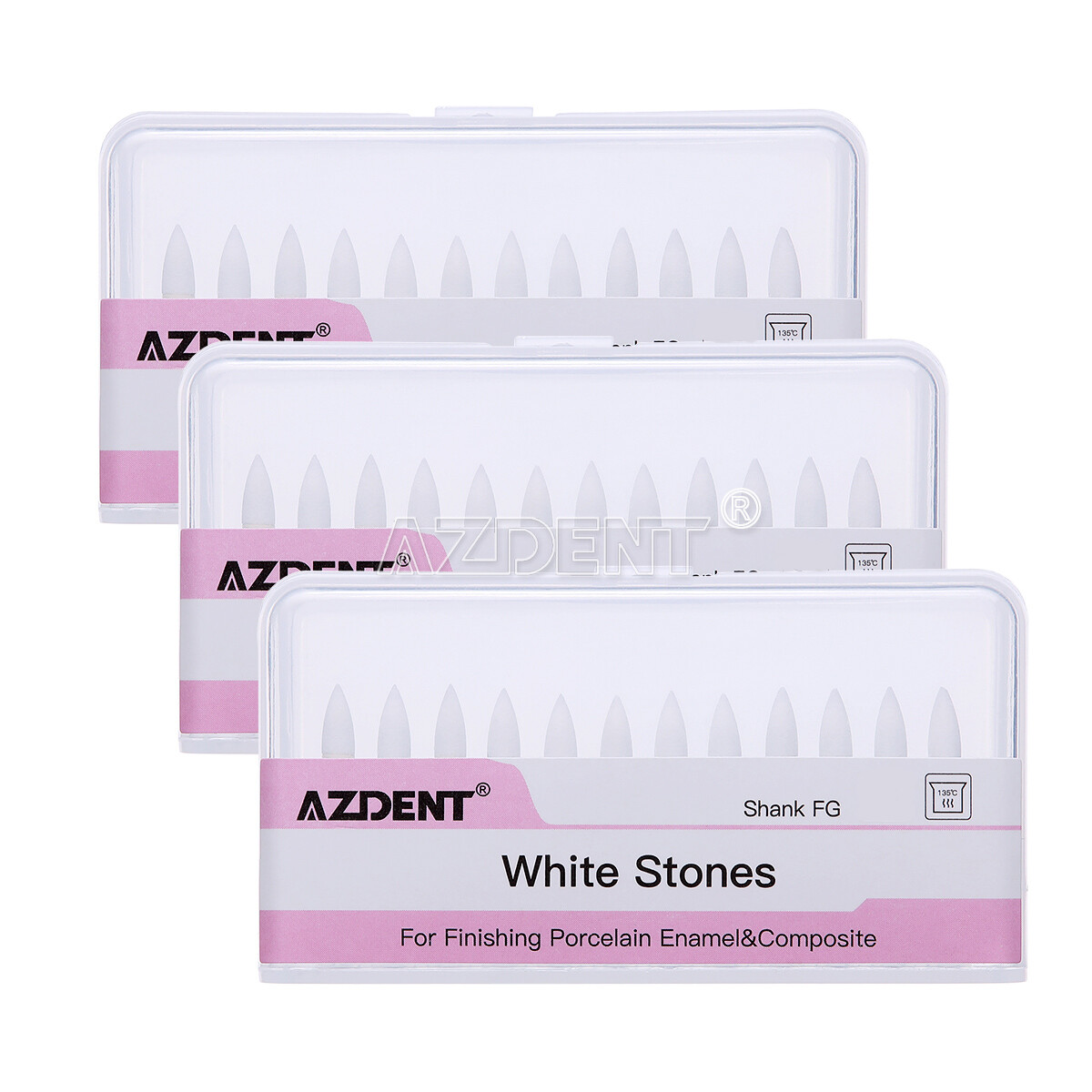 Dental White Stone High Speed Polishing Burs Cone/Flame/Round Aluminum Oxide