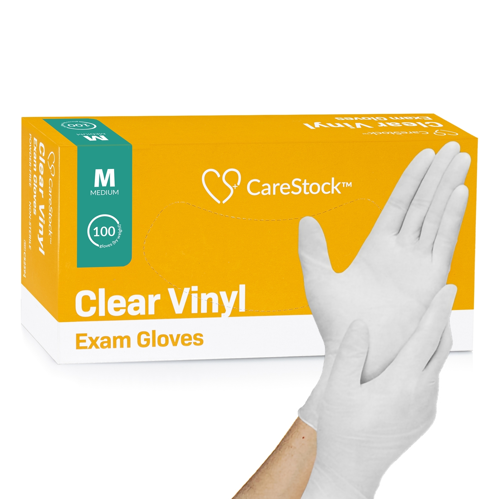 CareStock Vinyl Exam Glove Standard Cuff Length MEDIUM CS2594 100 per Box