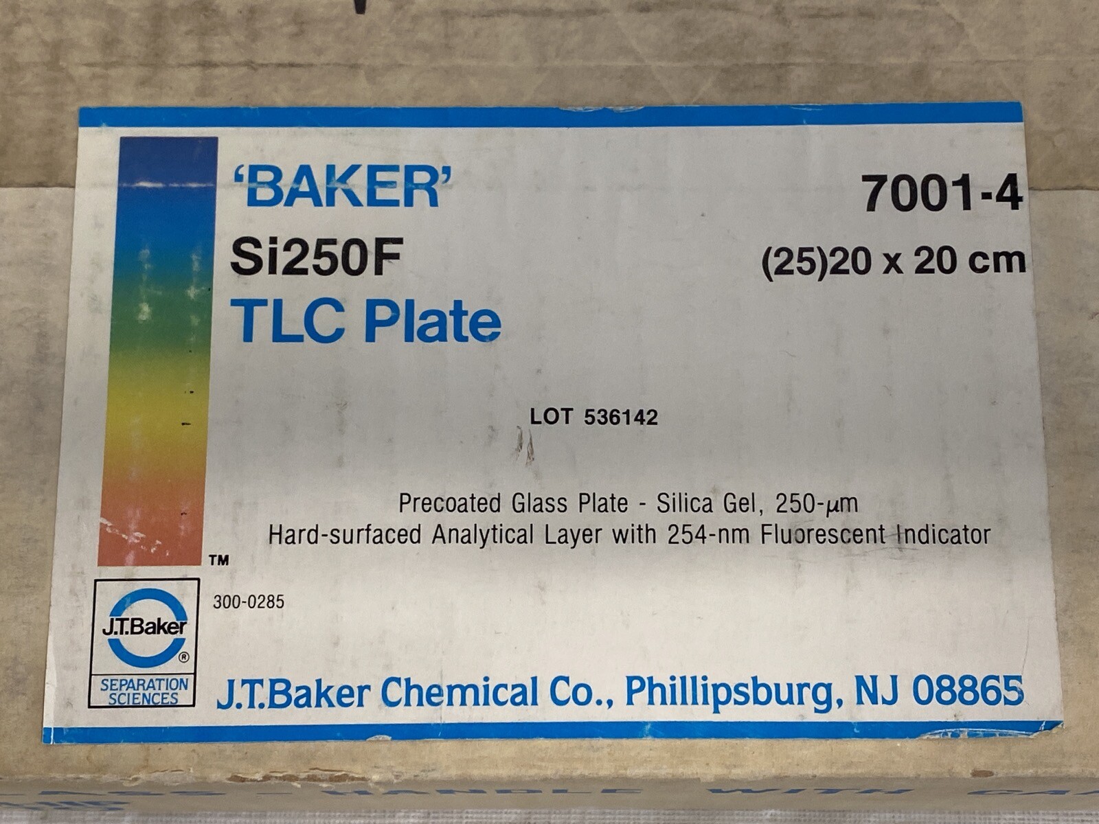 (25) J.T. BAKER TLC Chromatography Silica Gel Uniplates 20x20cm Si250F 7001-4
