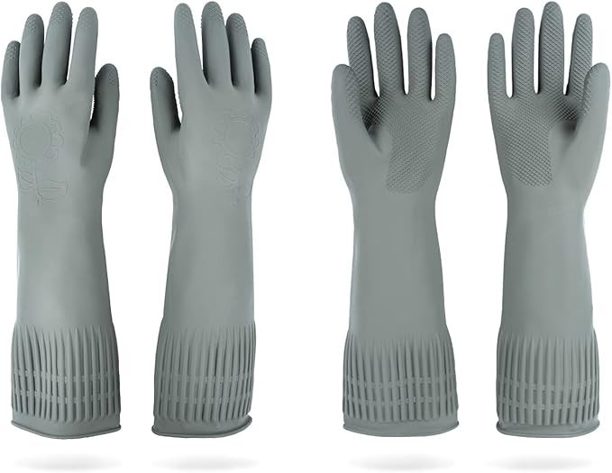 2 Pairs Long Rubber Gloves Reusable Waterproof Dishwashing Cleaning Gloves Large