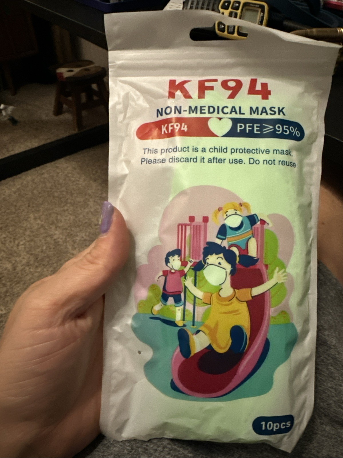 KF94 Non-Medical Face Mask for Kids – Color Black – 5 Packs of 10 Masks (50)