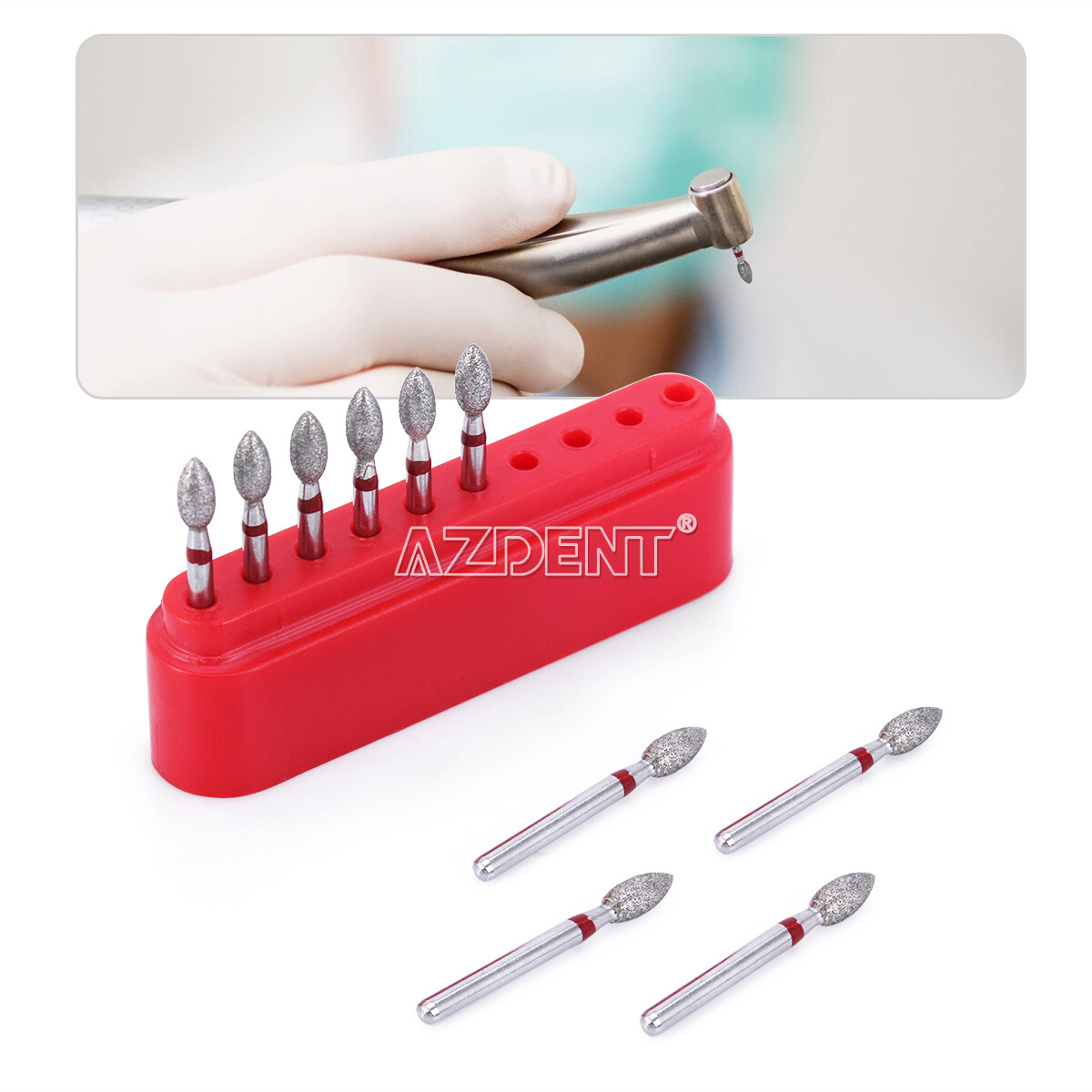 AZDENT Dental Dimond Burs Football #368-023F Fine Red 10Pcs/Pack