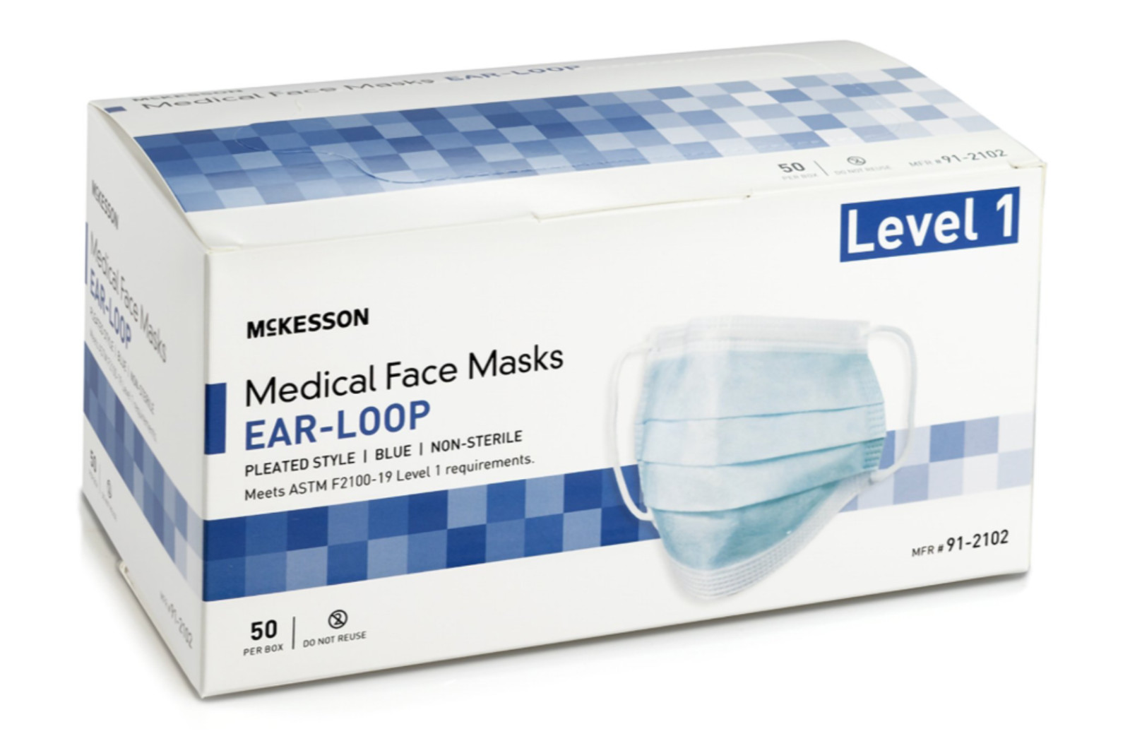 McKesson Procedure Pleated Masks 50 per Box 91-2102 Blue, Case of 10 Boxes