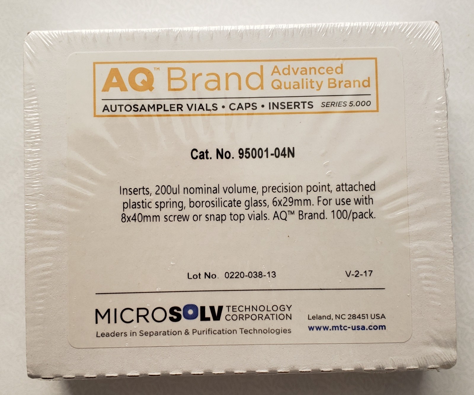 MicroSolv Technology AQ Brand Autosampler Vials Inserts 200uL Cat. No. 95001-04N