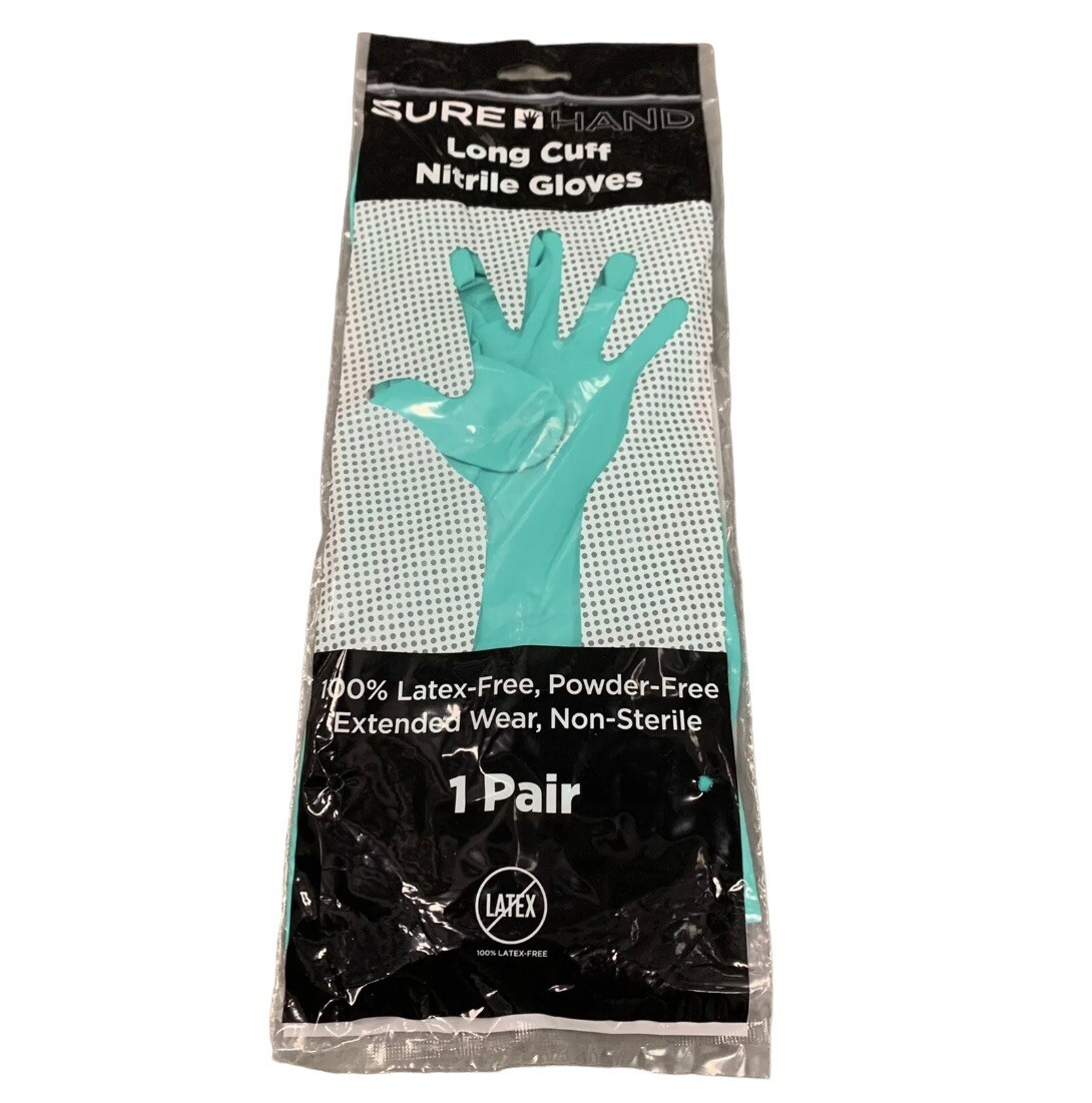 (1 Pair) LARGE Sure Hand Long Cuff Nitrile Gloves – Latex Free, Powder Free