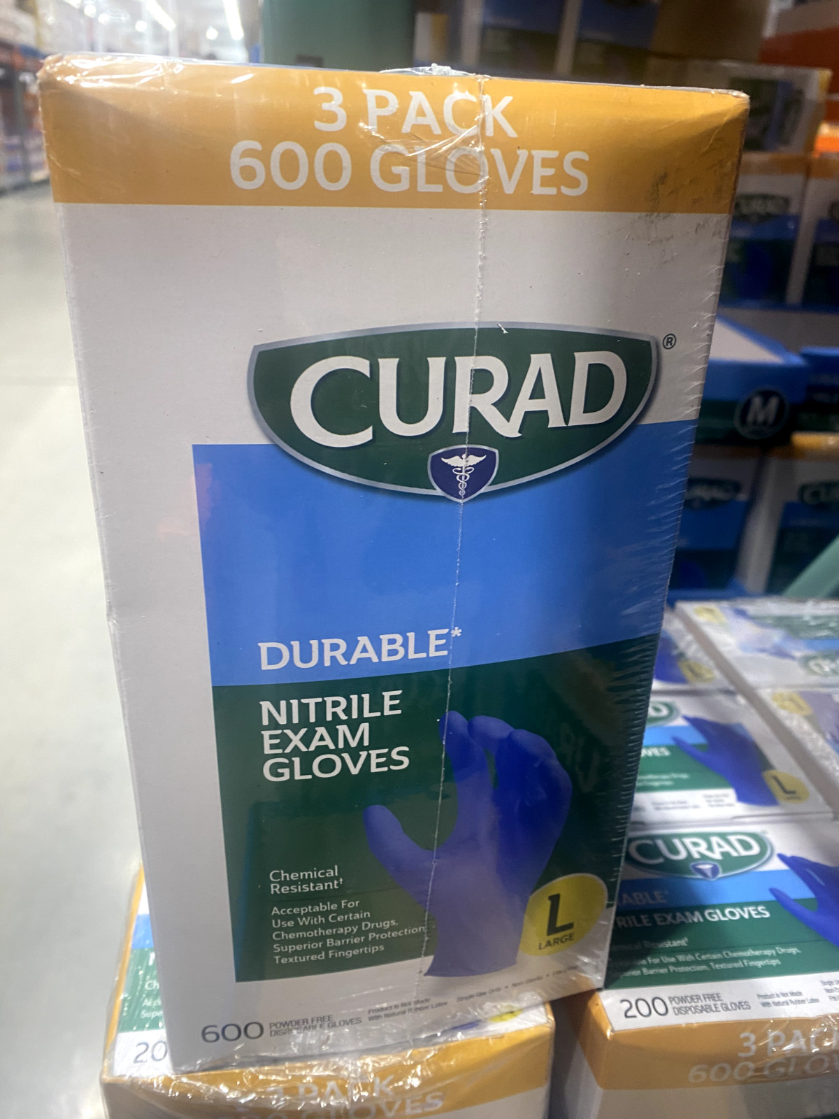 Curad Durable Nitrile Exam Gloves Chemical Resistant 600 Pack Small/Medium/Large