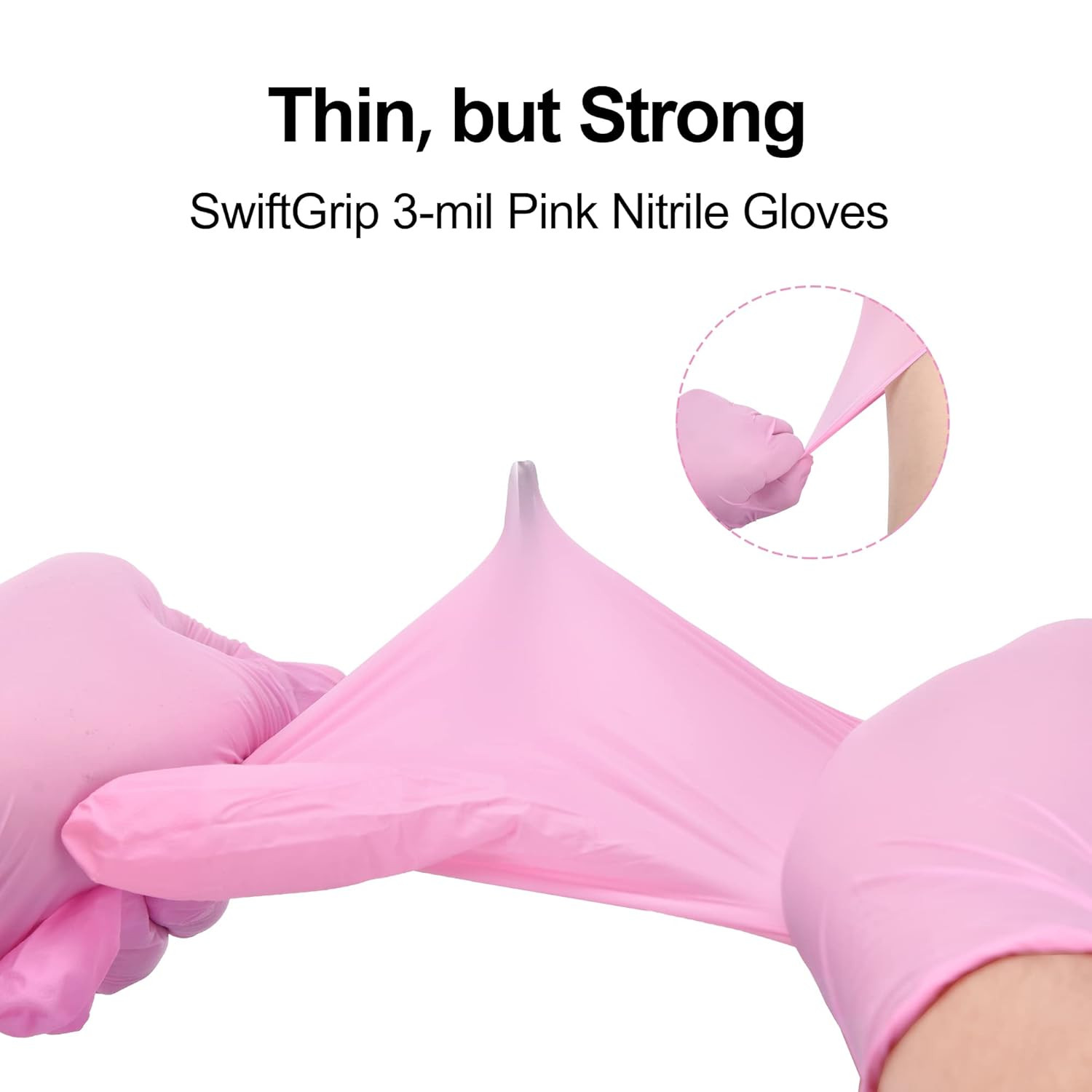 Pink Nitrile Gloves, 3-Mil Industrial Gloves Disposable Latex 100-Ct Box Medium