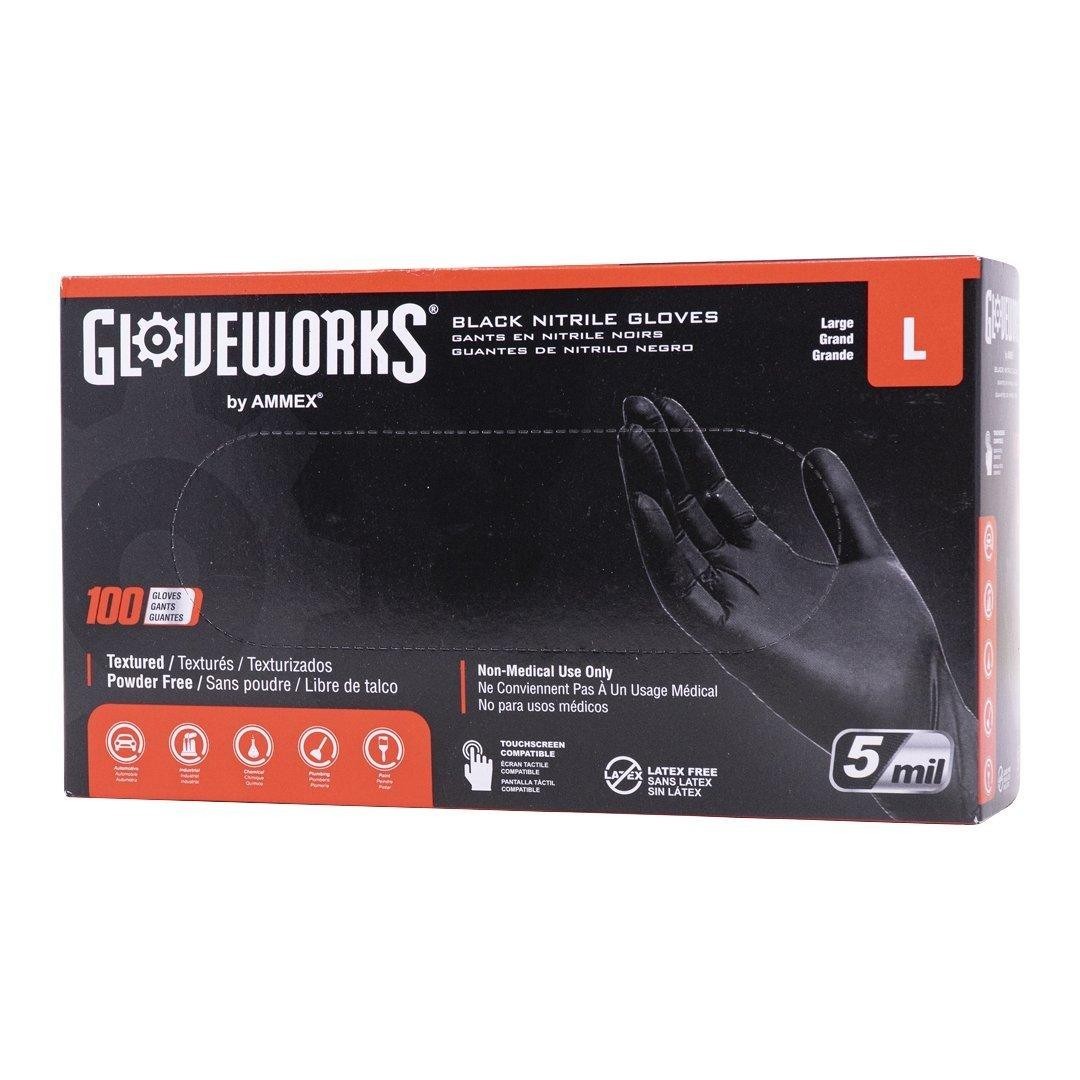 GLOVEWORKS Black Nitrile Gloves 5mil (L), 100 Count
