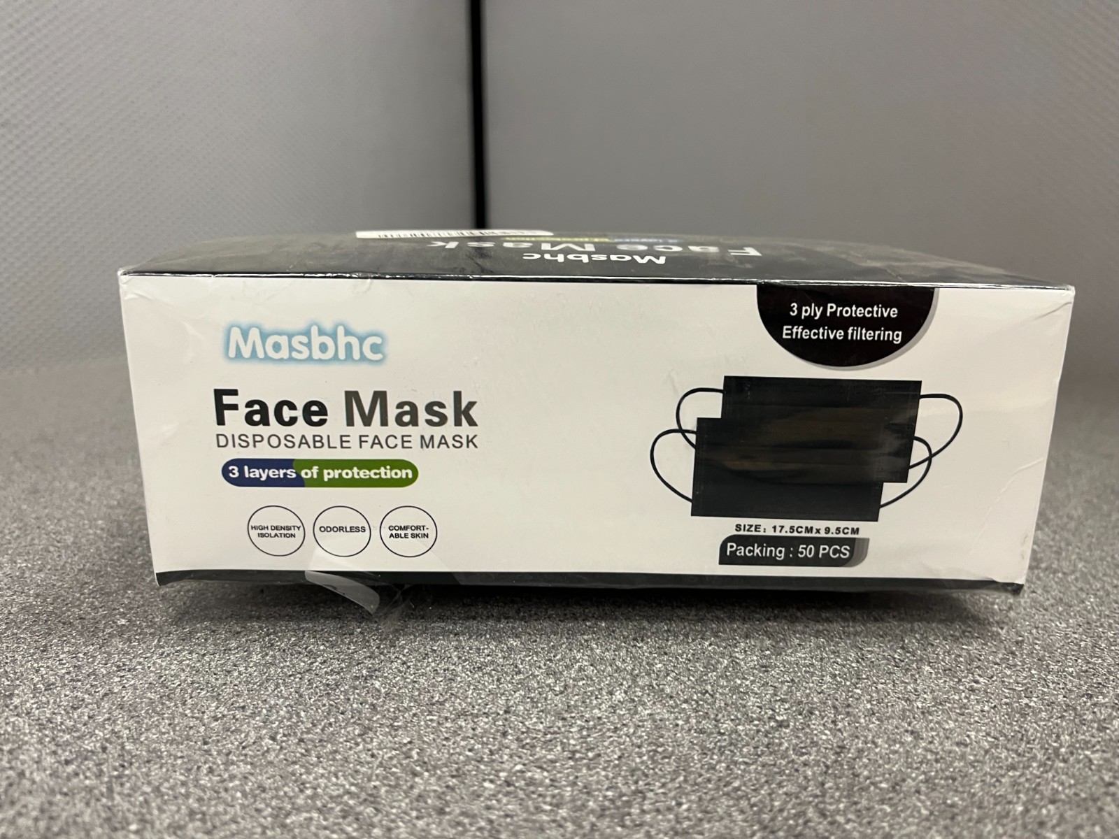 50pcs Black Masbhc Face Mask DISPOSABLE FACE MASK 3 Layers of Protection
