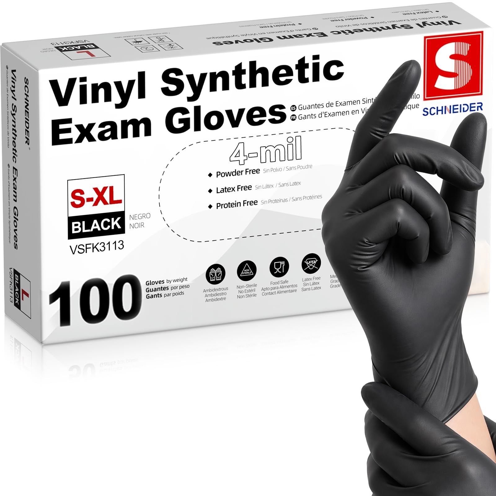 Schneider Vinyl Synthetic Exam Gloves 4 Mil Latex Free Disposable Gloves for
