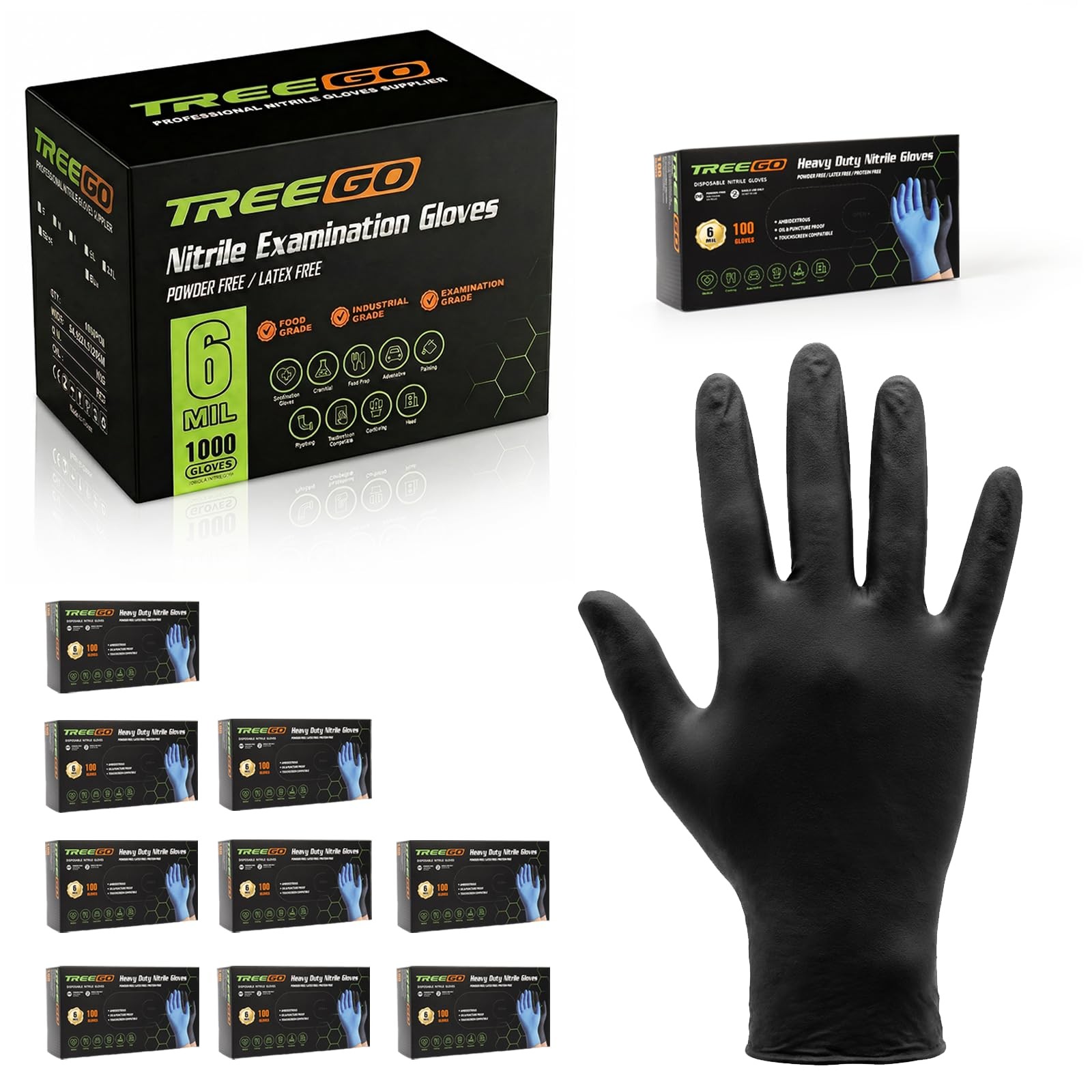 6 Mil Black Nitrile Gloves Large 1000 Count Disposable Powder-Free Latex-Free