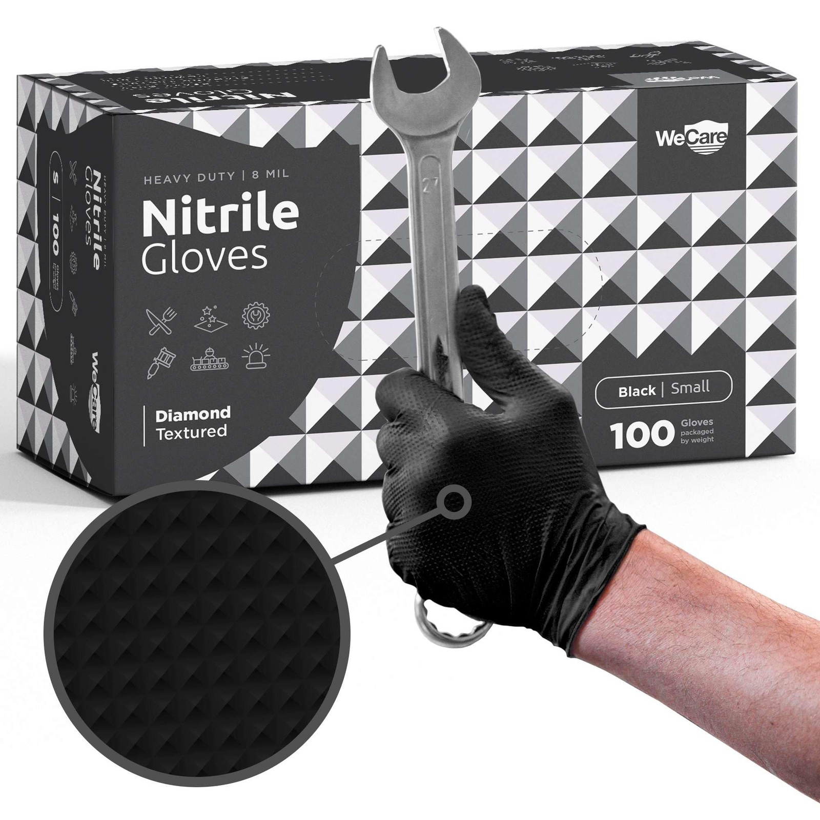 Black 8 Mil Nitrile Gloves XX Large 100 Pack – Heavy Duty Mechanic Gloves, wi…