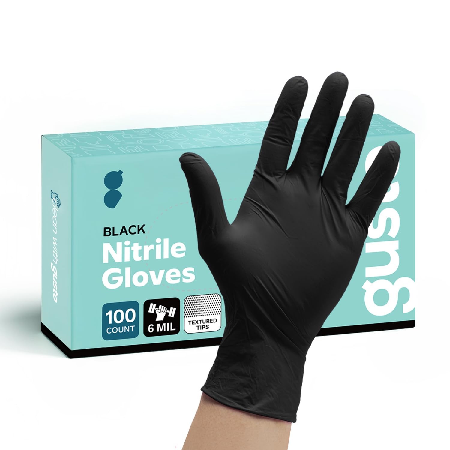 Comfy Package GUSTO Black Nitrile Gloves [100 Count] 6 Mil, X-Large,