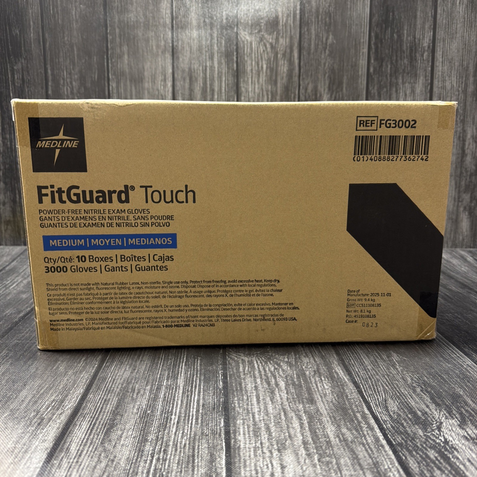 Medline Fitguard Nitrile Exam gloves 3000 per case, size Medium 10 Boxes
