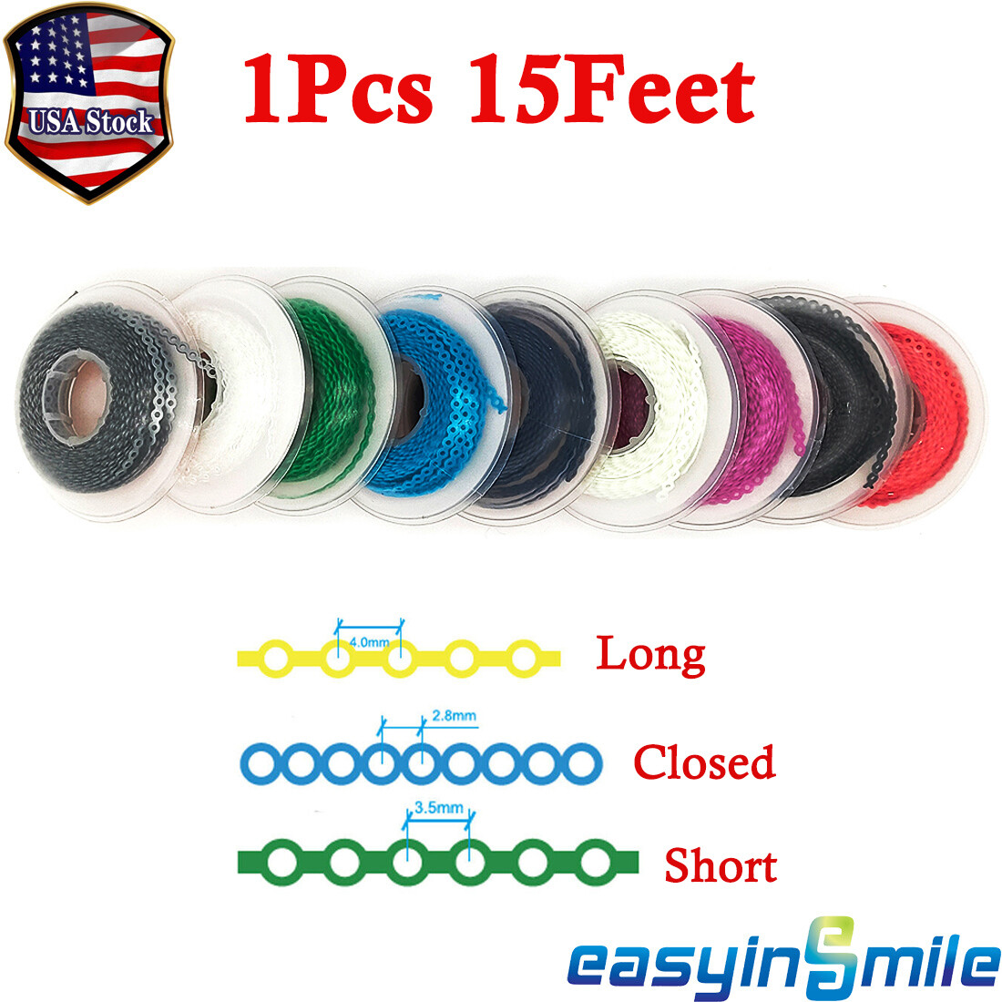 USA Dental Orthodontic Braces Power Chain Elastic Rubber Bands Long/Short/Close