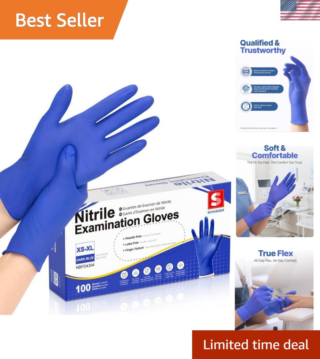 Nitrile Exam Gloves, Dark Blue, Disposable Gloves, Latex-Free, Powder-Free, F…