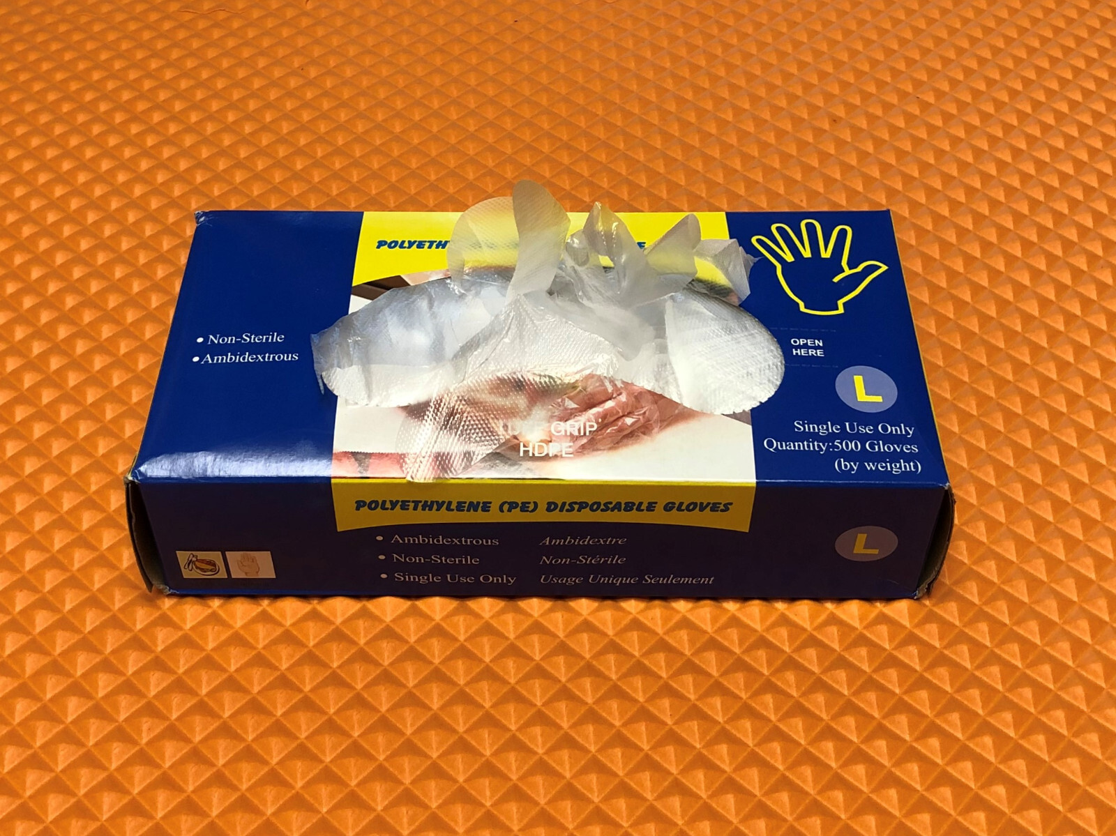2 Boxes of 500 piece HDPE Disposable Gloves Large Size 1000 pieces Total