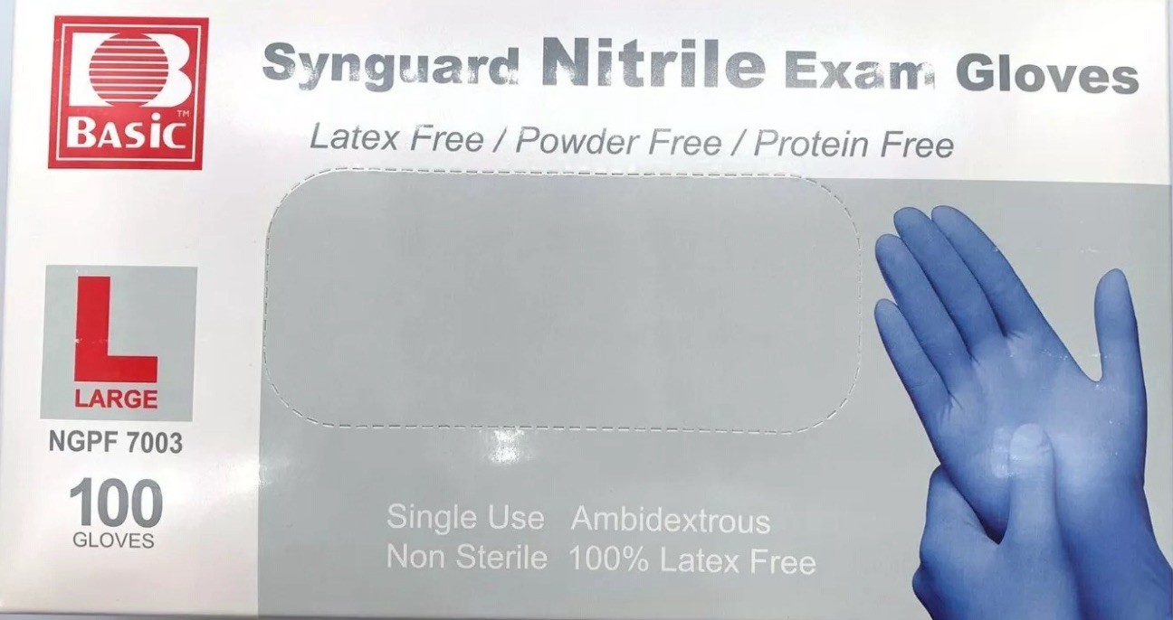 Synguard Nitrile Exam Gloves Powder-Free Blue large 1 Box of 100