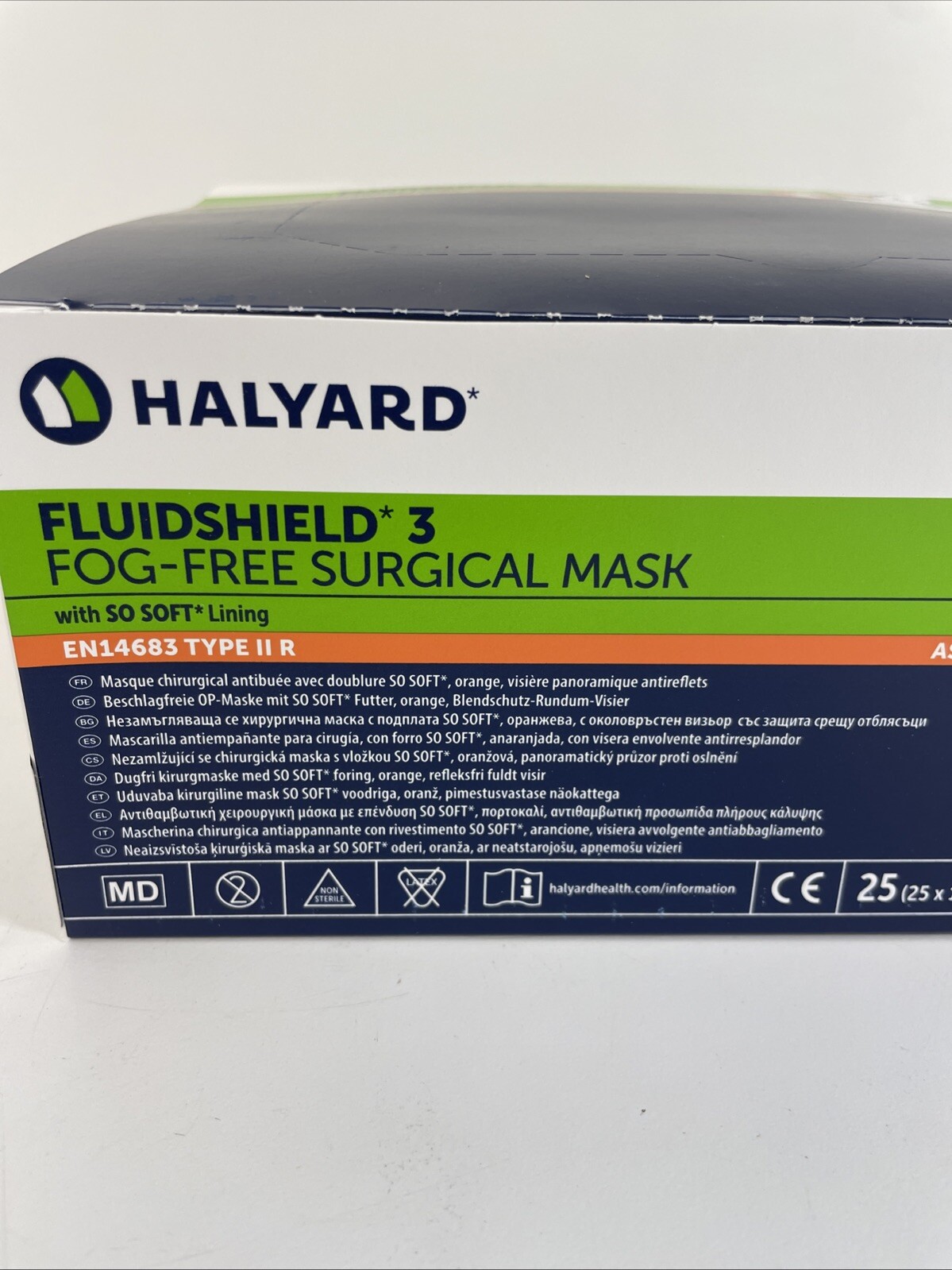HALYARD 48247 FLUIDSHIELD 3 Disposable Mask, Fog-Free, WrapAround Visor QTY 25