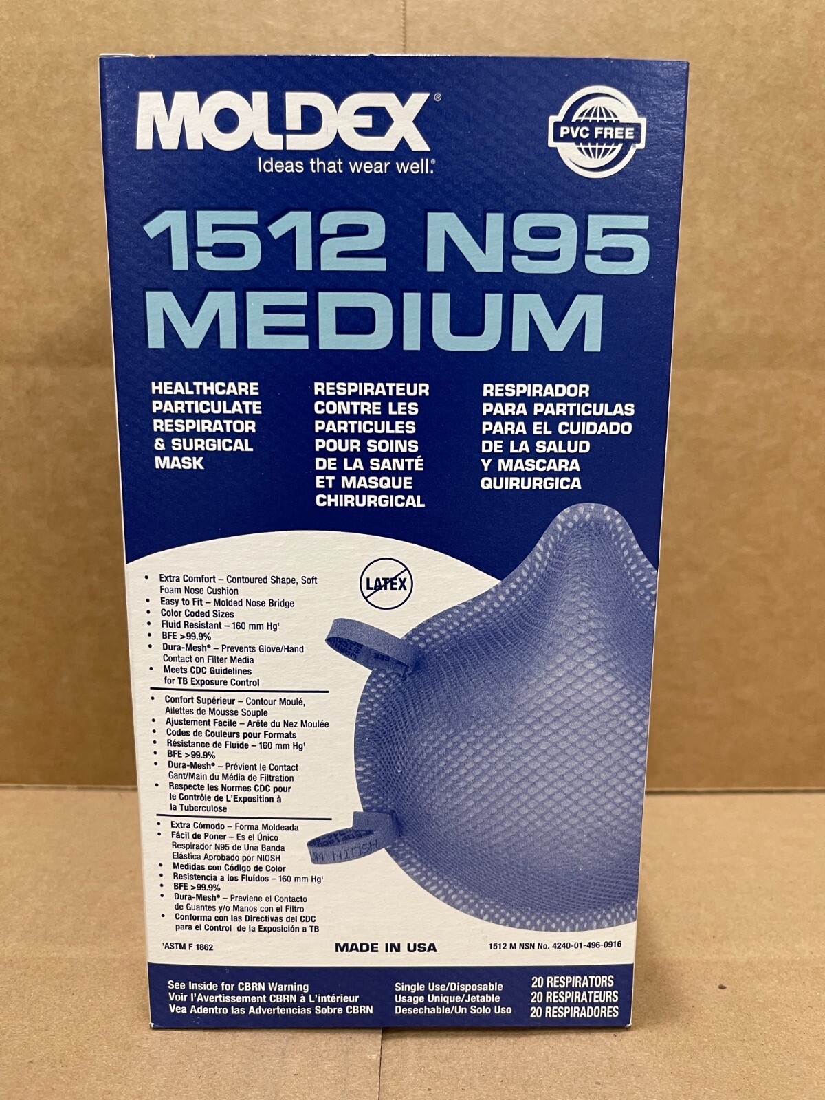 Moldex N95 Respirator surgical Masks Case of 160 # 1512 Medium Exp. Date 09/2030